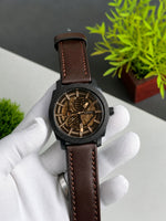 Fossiil Skeleton Dial Leather Strap Watch
